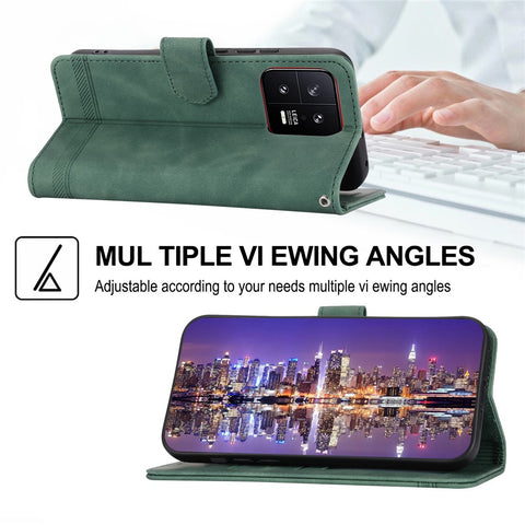 DIERFENG DF-03 PU Leather Phone Cover for Xiaomi 13 5G, Lines Imprinted Stand Wallet Phone Case