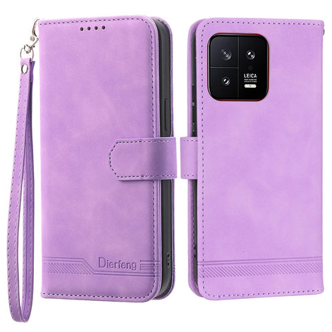 DIERFENG DF-03 PU Leather Phone Cover for Xiaomi 13 5G, Lines Imprinted Stand Wallet Phone Case