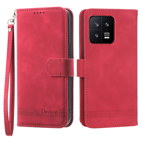 DIERFENG DF-03 PU Leather Phone Cover for Xiaomi 13 5G, Lines Imprinted Stand Wallet Phone Case