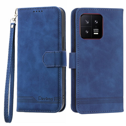 DIERFENG DF-03 PU Leather Phone Cover for Xiaomi 13 5G, Lines Imprinted Stand Wallet Phone Case