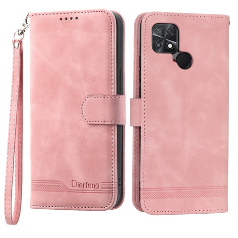 DIERFENG DF-03 Protective Phone Case for Xiaomi Poco C40 4G, PU Leather Lines Imprinted Wallet Phone Stand Cover