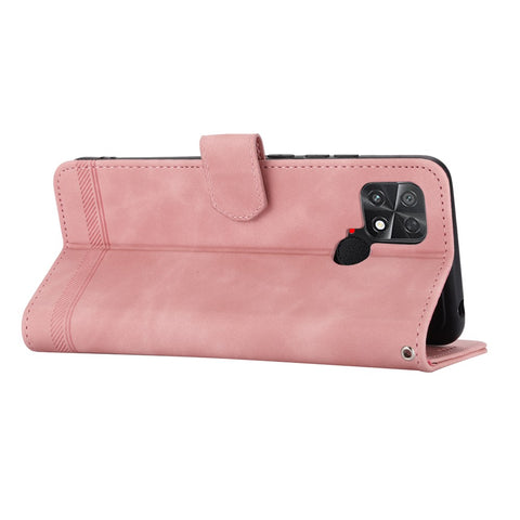 DIERFENG DF-03 Protective Phone Case for Xiaomi Poco C40 4G, PU Leather Lines Imprinted Wallet Phone Stand Cover