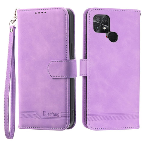 DIERFENG DF-03 Protective Phone Case for Xiaomi Poco C40 4G, PU Leather Lines Imprinted Wallet Phone Stand Cover