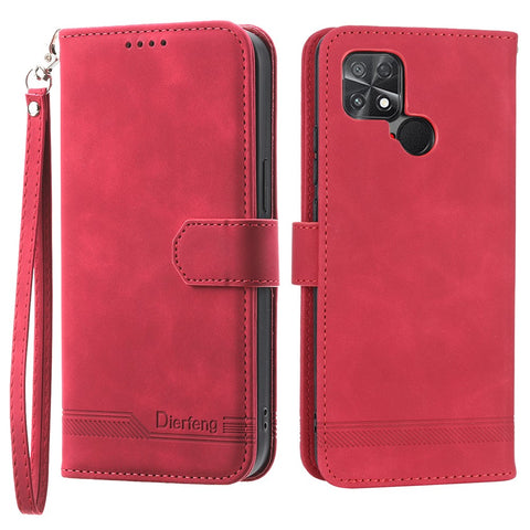 DIERFENG DF-03 Protective Phone Case for Xiaomi Poco C40 4G, PU Leather Lines Imprinted Wallet Phone Stand Cover