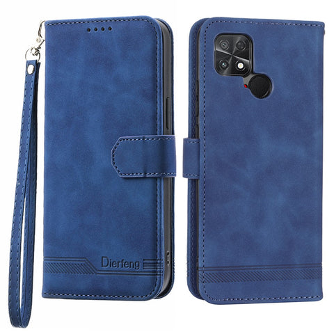 DIERFENG DF-03 Protective Phone Case for Xiaomi Poco C40 4G, PU Leather Lines Imprinted Wallet Phone Stand Cover