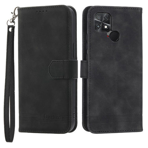 DIERFENG DF-03 Protective Phone Case for Xiaomi Poco C40 4G, PU Leather Lines Imprinted Wallet Phone Stand Cover