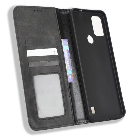 Magnetic Phone Cover for Vodafone Smart V22, Retro Texture Flip Leather Wallet Case Protective Phone Cover