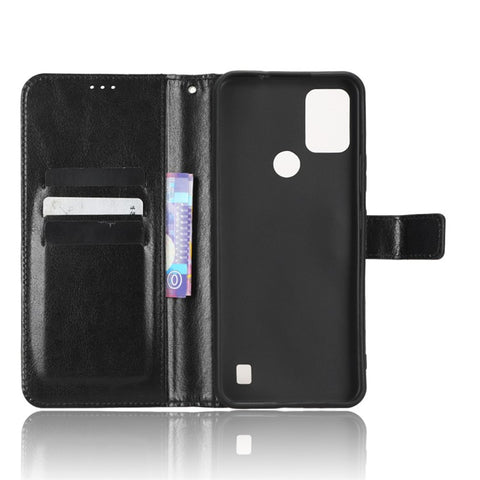 Phone Cover For Vodafone Smart V22 PU Leather Crazy Horse Texture Flip Anti-scratch Phone Case Wallet Stand with Strap