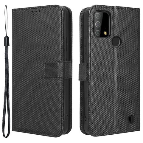 PU Leather Phone Case Stand For Vodafone Smart V22 , Diamond Texture Wallet Scratch-resistant Phone Cover