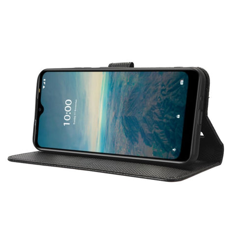PU Leather Phone Case Stand For Vodafone Smart V22 , Diamond Texture Wallet Scratch-resistant Phone Cover