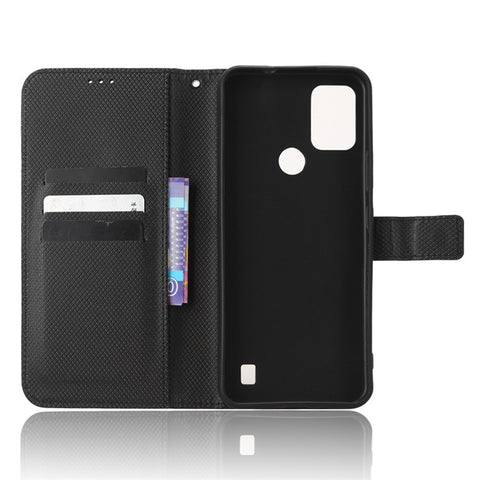 PU Leather Phone Case Stand For Vodafone Smart V22 , Diamond Texture Wallet Scratch-resistant Phone Cover