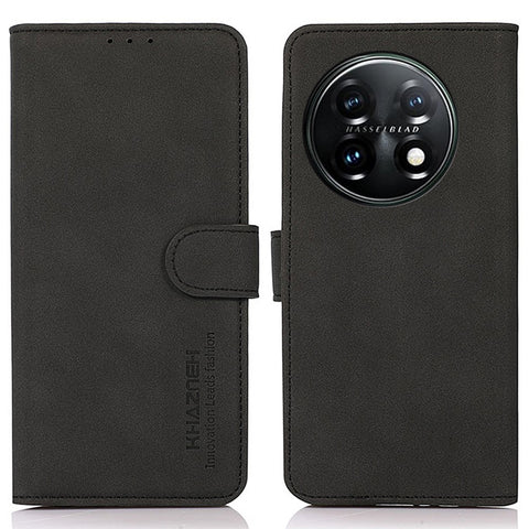 KHAZNEH PU Leather Phone Case for OnePlus 11 5G Textured Magnetic Clasp Stand Wallet Cover