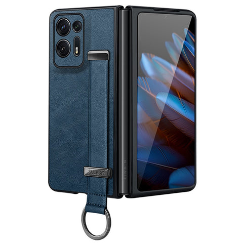 SULADA Fashion Series For Oppo Find N2 5G Crazy Horse Texture Phone Case Leather Coated PC Anti-drop Cover with Wristband Kickstand