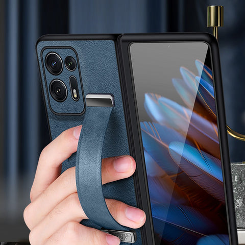 SULADA Fashion Series For Oppo Find N2 5G Crazy Horse Texture Phone Case Leather Coated PC Anti-drop Cover with Wristband Kickstand