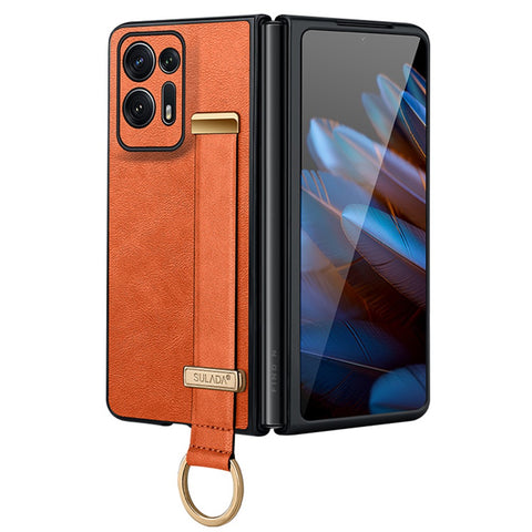 SULADA Fashion Series For Oppo Find N2 5G Crazy Horse Texture Phone Case Leather Coated PC Anti-drop Cover with Wristband Kickstand