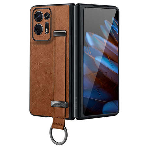 SULADA Fashion Series For Oppo Find N2 5G Crazy Horse Texture Phone Case Leather Coated PC Anti-drop Cover with Wristband Kickstand