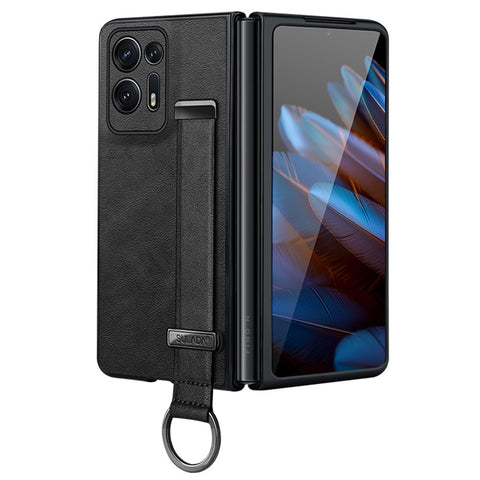 SULADA Fashion Series For Oppo Find N2 5G Crazy Horse Texture Phone Case Leather Coated PC Anti-drop Cover with Wristband Kickstand