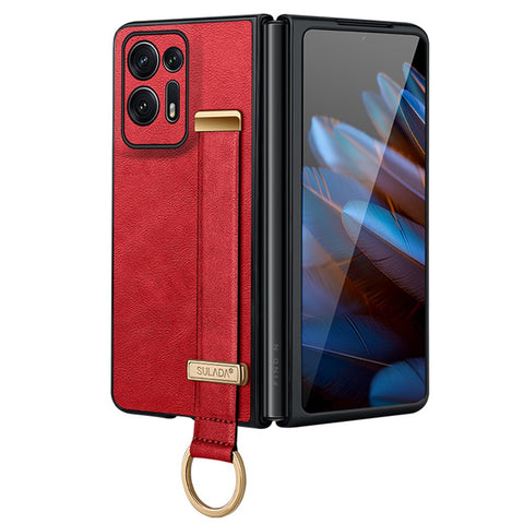 SULADA Fashion Series For Oppo Find N2 5G Crazy Horse Texture Phone Case Leather Coated PC Anti-drop Cover with Wristband Kickstand