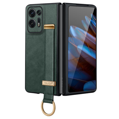 SULADA Fashion Series For Oppo Find N2 5G Crazy Horse Texture Phone Case Leather Coated PC Anti-drop Cover with Wristband Kickstand