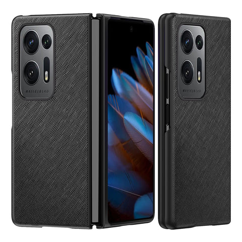 For Oppo Find N2 5G Folding Phone Case Cross Texture PU Leather Coated PC Anti-Drop Protective Cover