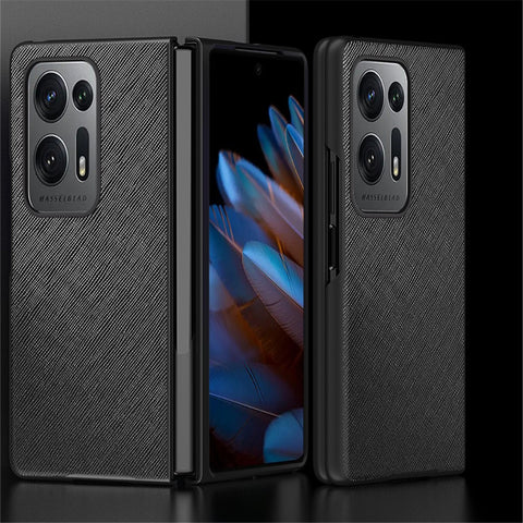 For Oppo Find N2 5G Folding Phone Case Cross Texture PU Leather Coated PC Anti-Drop Protective Cover