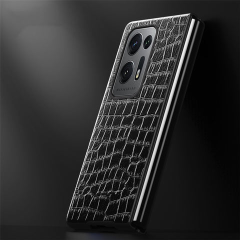 For Oppo Find N2 5G Crocodile Texture Phone Case PU Leather Coated PC Anti-Scratch Shockproof Phone Cover