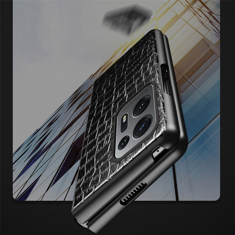 For Oppo Find N2 5G Crocodile Texture Phone Case PU Leather Coated PC Anti-Scratch Shockproof Phone Cover