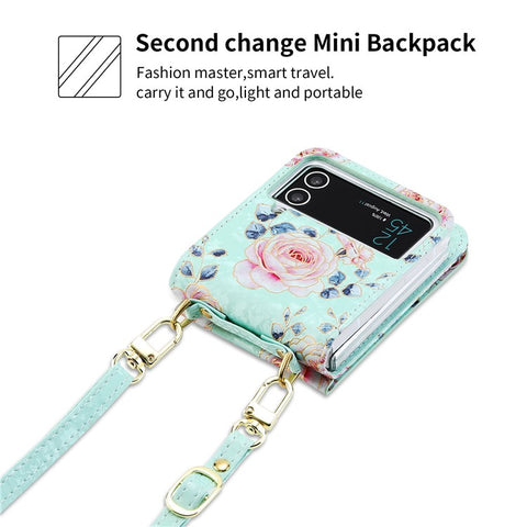 POLA Zipper Pocket PU Leather Phone Case for Samsung Galaxy Z Flip3 5G , Card Slots Holder Kickstand Rose Pattern Printing Cover