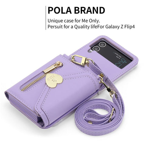 POLA Crossbody Leather Phone Case For Samsung Galaxy Z Flip3 5G , Zipper Purse Kickstand Wallet Phone Cover