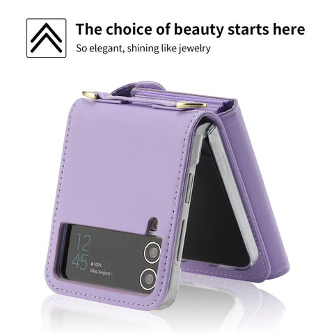 POLA Crossbody Leather Phone Case For Samsung Galaxy Z Flip3 5G , Zipper Purse Kickstand Wallet Phone Cover