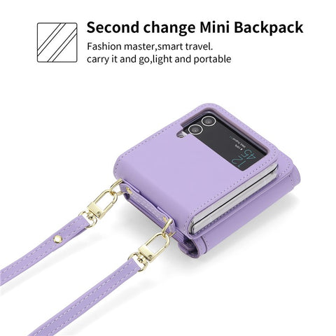 POLA Crossbody Leather Phone Case For Samsung Galaxy Z Flip3 5G , Zipper Purse Kickstand Wallet Phone Cover