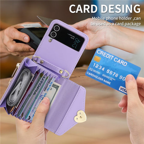 POLA Crossbody Leather Phone Case For Samsung Galaxy Z Flip3 5G , Zipper Purse Kickstand Wallet Phone Cover