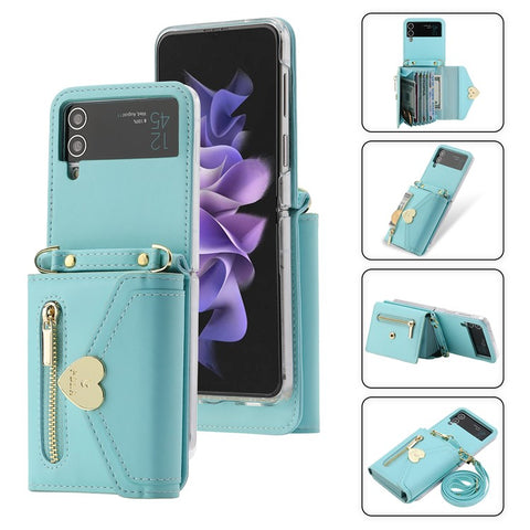 POLA Crossbody Leather Phone Case For Samsung Galaxy Z Flip3 5G , Zipper Purse Kickstand Wallet Phone Cover