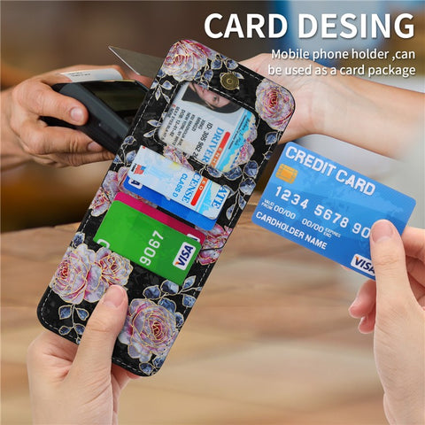 POLA For Samsung Galaxy Z Flip4 5G PU Leather Kickstand Phone Case Rose Pattern Printing Zipper Coin Pocket Cover with Card Holder