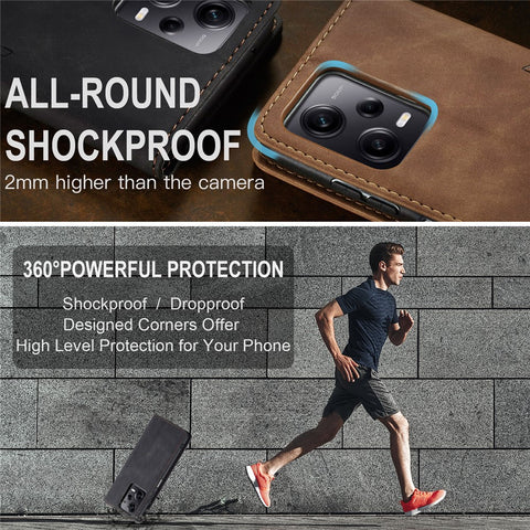 CASEME 013 Series Phone Case for Xiaomi Redmi Note 12 5G (Global) / (India) / (China) / Poco X5 5G Shockproof PU Leather Case Wallet Stand Cover