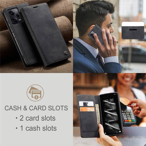 CASEME 013 Series Phone Case for Xiaomi Redmi Note 12 5G (Global) / (India) / (China) / Poco X5 5G Shockproof PU Leather Case Wallet Stand Cover