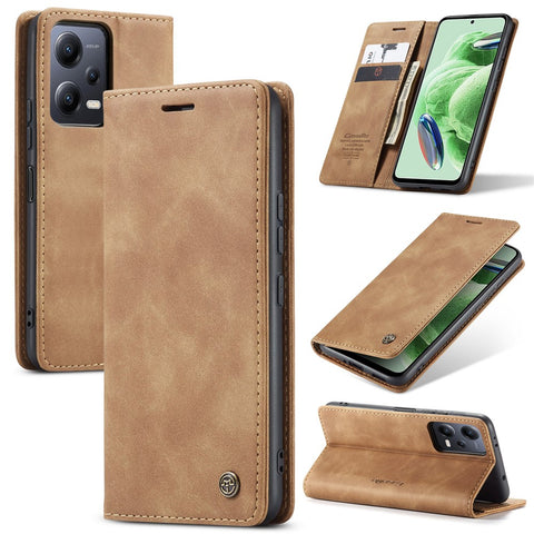 CASEME 013 Series Phone Case for Xiaomi Redmi Note 12 5G (Global) / (India) / (China) / Poco X5 5G Shockproof PU Leather Case Wallet Stand Cover