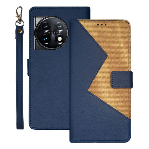 IDEWEI For OnePlus 11 5G Color Splicing Leather Magnetic Cover Phone Case with Card Slots and Wrist Strap