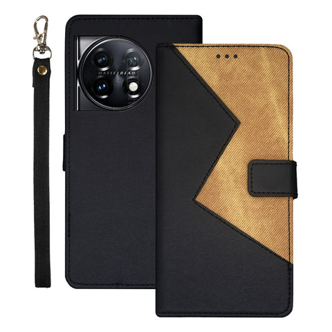 IDEWEI For OnePlus 11 5G Color Splicing Leather Magnetic Cover Phone Case with Card Slots and Wrist Strap