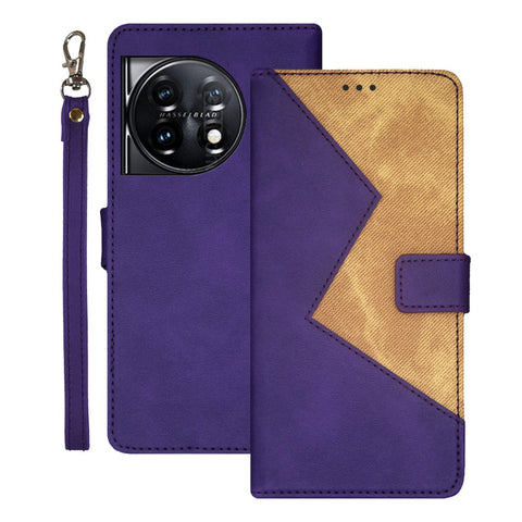 IDEWEI For OnePlus 11 5G Color Splicing Leather Magnetic Cover Phone Case with Card Slots and Wrist Strap