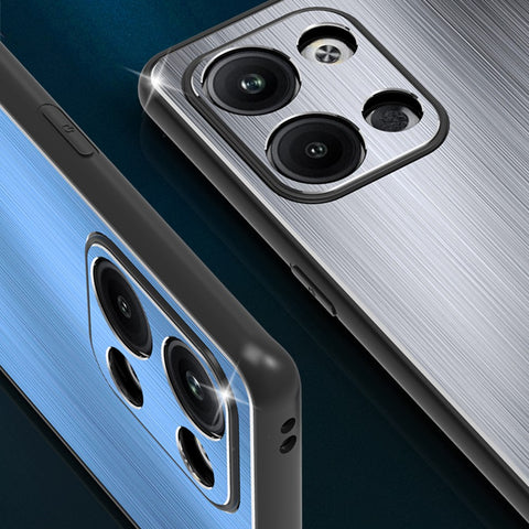 For Oppo Reno9 Pro+ 5G TPU Frame Phone Case Brushed Aluminium Alloy Back Anti-drop Cover