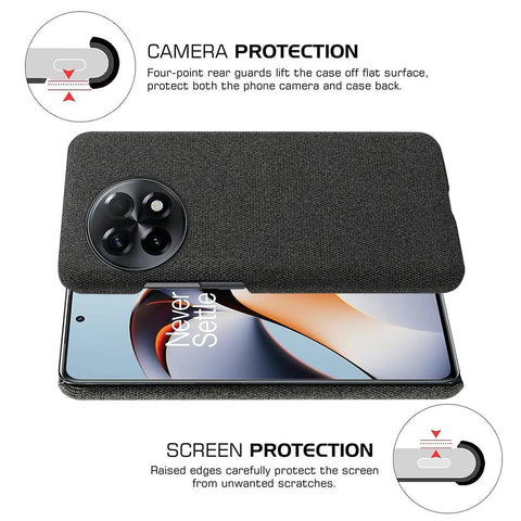 Cloth Texture Smartphone Cover for OnePlus 11R 5G / Ace 2 5G , Solid Color Hard PC+Cloth Anti-scratch Case