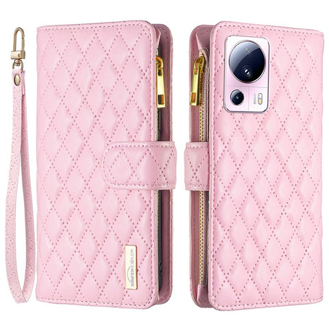 BINFEN COLOR BF Style-15 for Xiaomi 13 Lite / Civi 2 5G Zipper Pocket PU Leather Wallet Case Phone Stand Cover