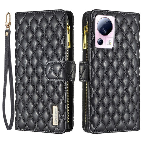 BINFEN COLOR BF Style-15 for Xiaomi 13 Lite / Civi 2 5G Zipper Pocket PU Leather Wallet Case Phone Stand Cover