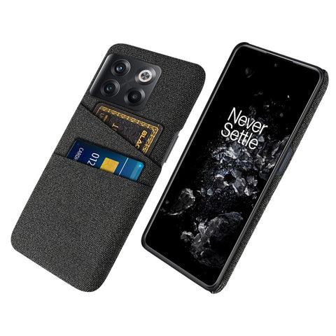 For OnePlus 10T 5G / Ace Pro 5G Hard PC Phone Case Dual Card Holder Cloth Texture Smartphone Phone Cover