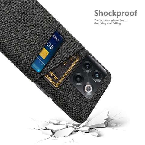 For OnePlus 10T 5G / Ace Pro 5G Hard PC Phone Case Dual Card Holder Cloth Texture Smartphone Phone Cover