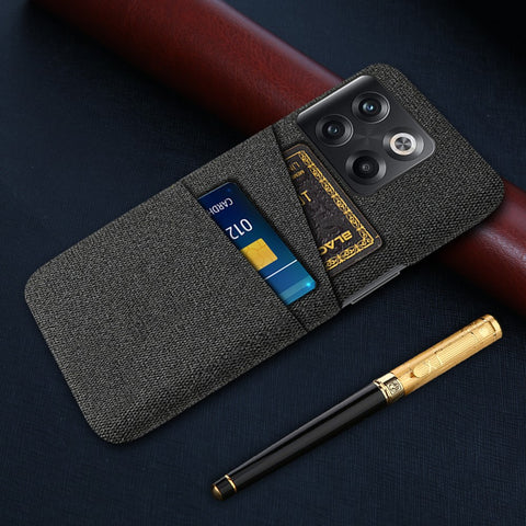 For OnePlus 10T 5G / Ace Pro 5G Hard PC Phone Case Dual Card Holder Cloth Texture Smartphone Phone Cover
