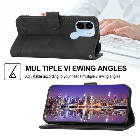 DIERFENG DF-03 for Xiaomi Redmi A1+ 4G / A2+ 4G / Poco C50 4G Leather Phone Case Lines Imprinted Phone Cover with Wallet Stand