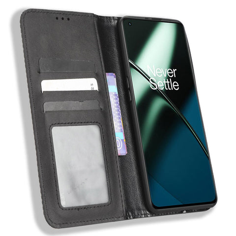 For OnePlus 11R 5G / Ace 2 5G PU Leather Wallet Phone Case Retro Magnetic Closing Stand Cover