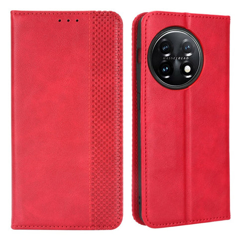 For OnePlus 11R 5G / Ace 2 5G PU Leather Wallet Phone Case Retro Magnetic Closing Stand Cover